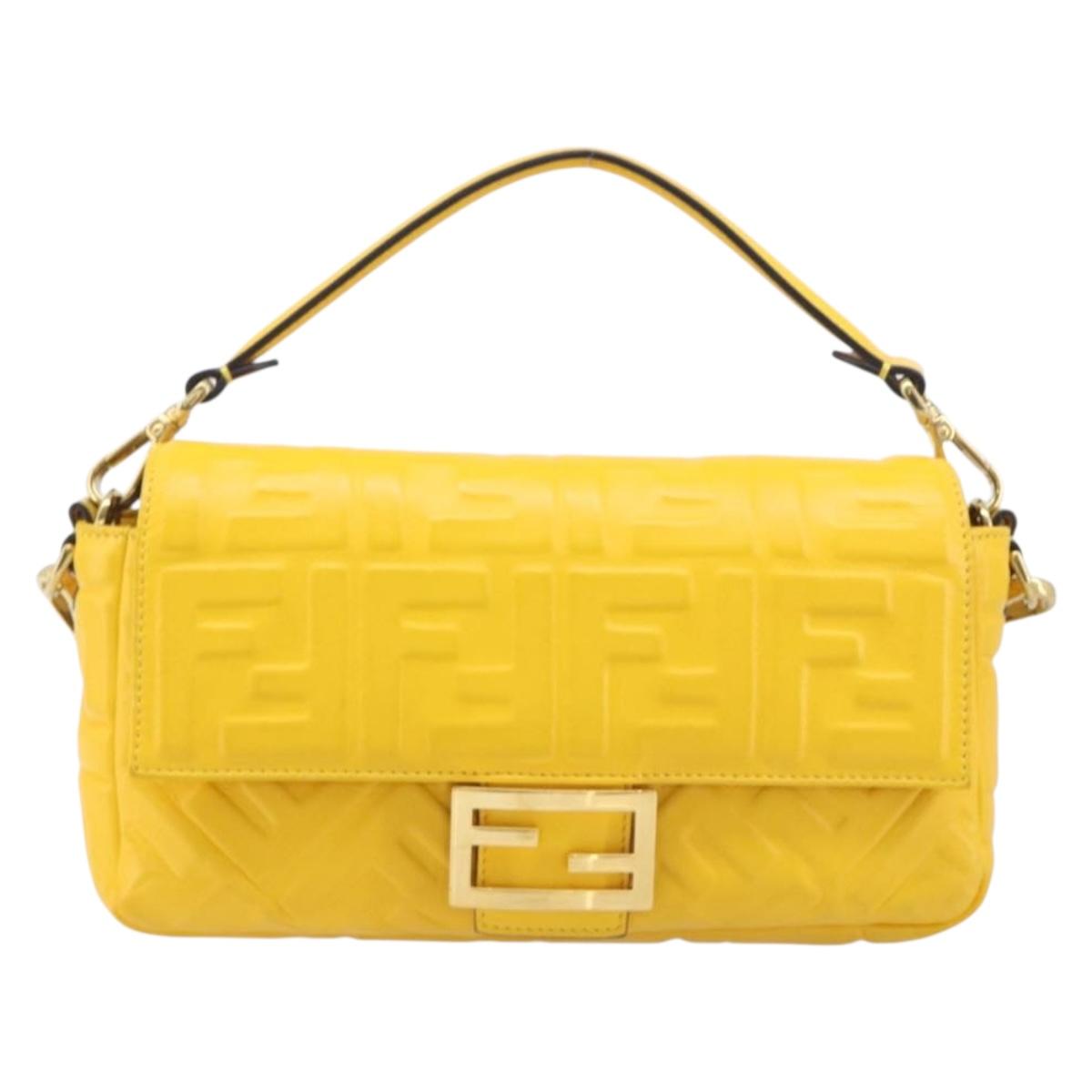 FENDI Zucca Canvas Mamma Baguette Bag Leather 2way Yellow 8BR600 Auth BA15839V