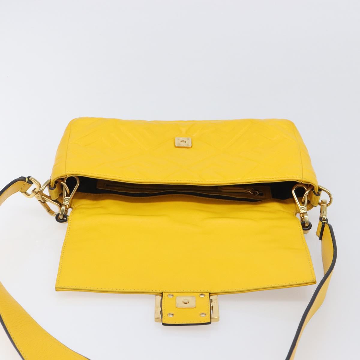 FENDI Zucca Canvas Mamma Baguette Bag Leather 2way Yellow 8BR600 Auth BA15839V