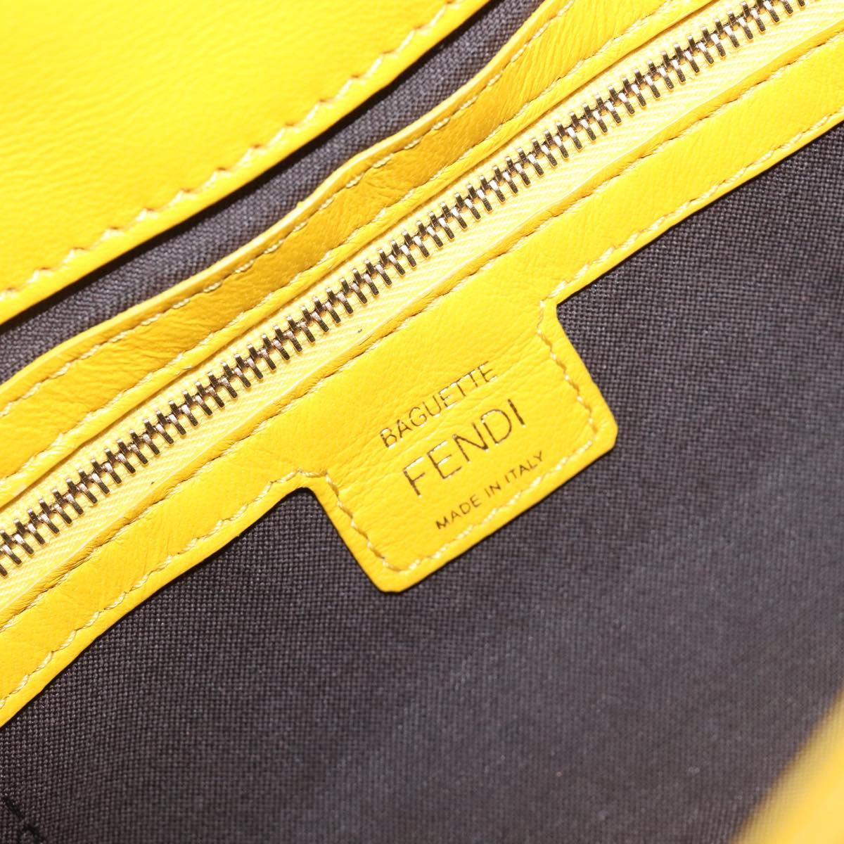 FENDI Zucca Canvas Mamma Baguette Bag Leather 2way Yellow 8BR600 Auth BA15839V