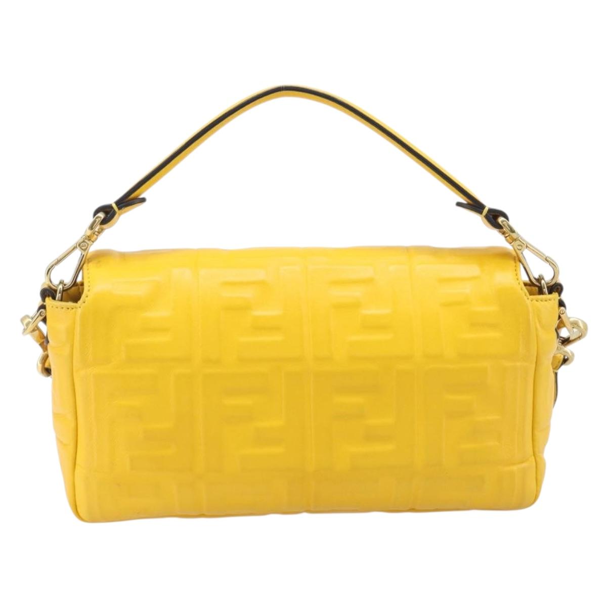 FENDI Zucca Canvas Mamma Baguette Bag Leather 2way Yellow 8BR600 Auth BA15839V