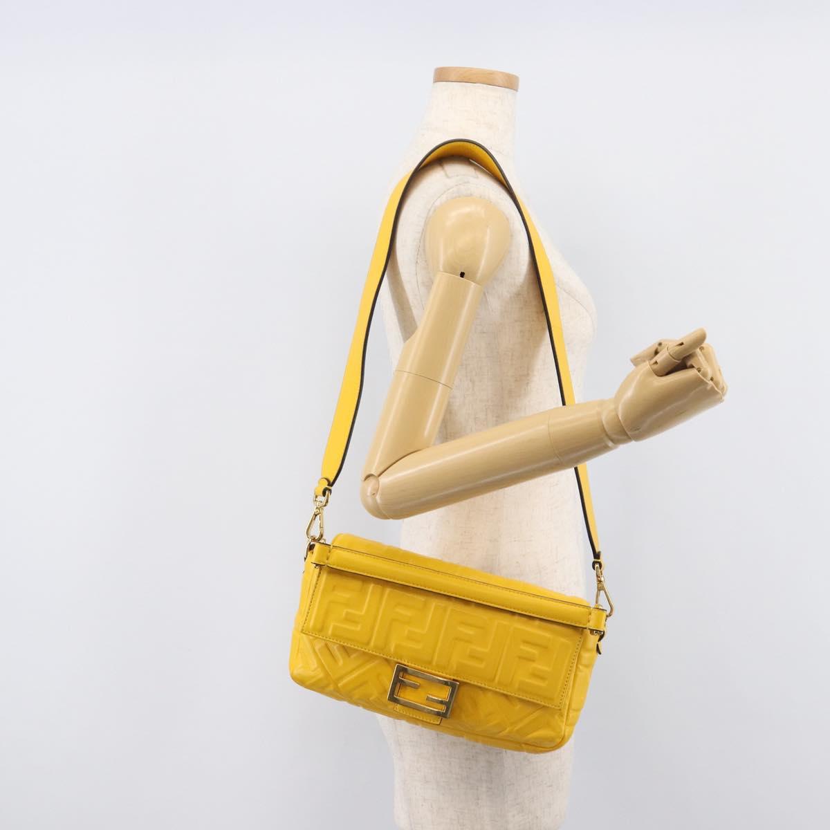 FENDI Zucca Canvas Mamma Baguette Bag Leather 2way Yellow 8BR600 Auth BA15839V