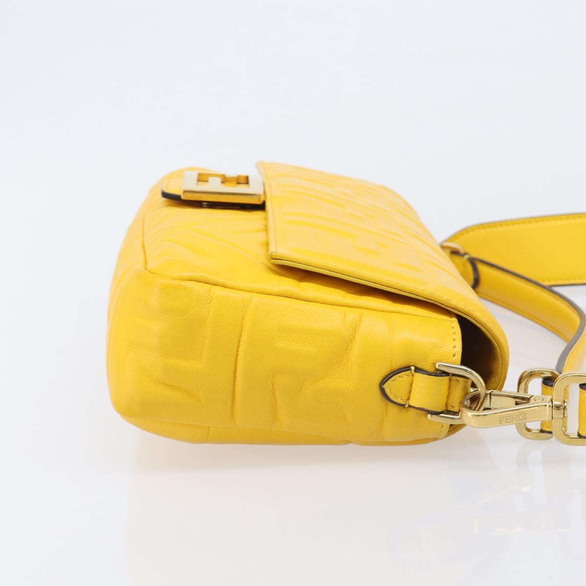 FENDI Zucca Canvas Mamma Baguette Bag Leather 2way Yellow 8BR600 Auth BA15839V