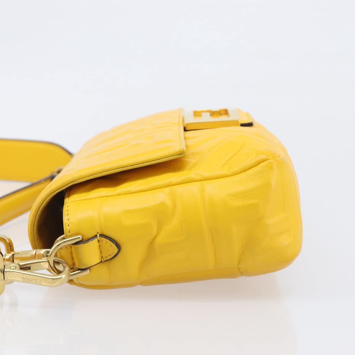 FENDI Zucca Canvas Mamma Baguette Bag Leather 2way Yellow 8BR600 Auth BA15839V