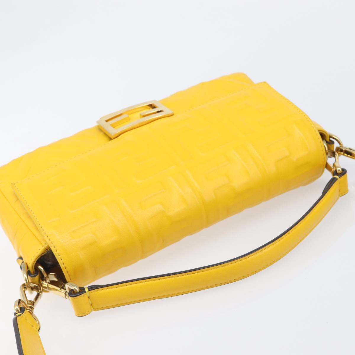 FENDI Zucca Canvas Mamma Baguette Bag Leather 2way Yellow 8BR600 Auth BA15839V