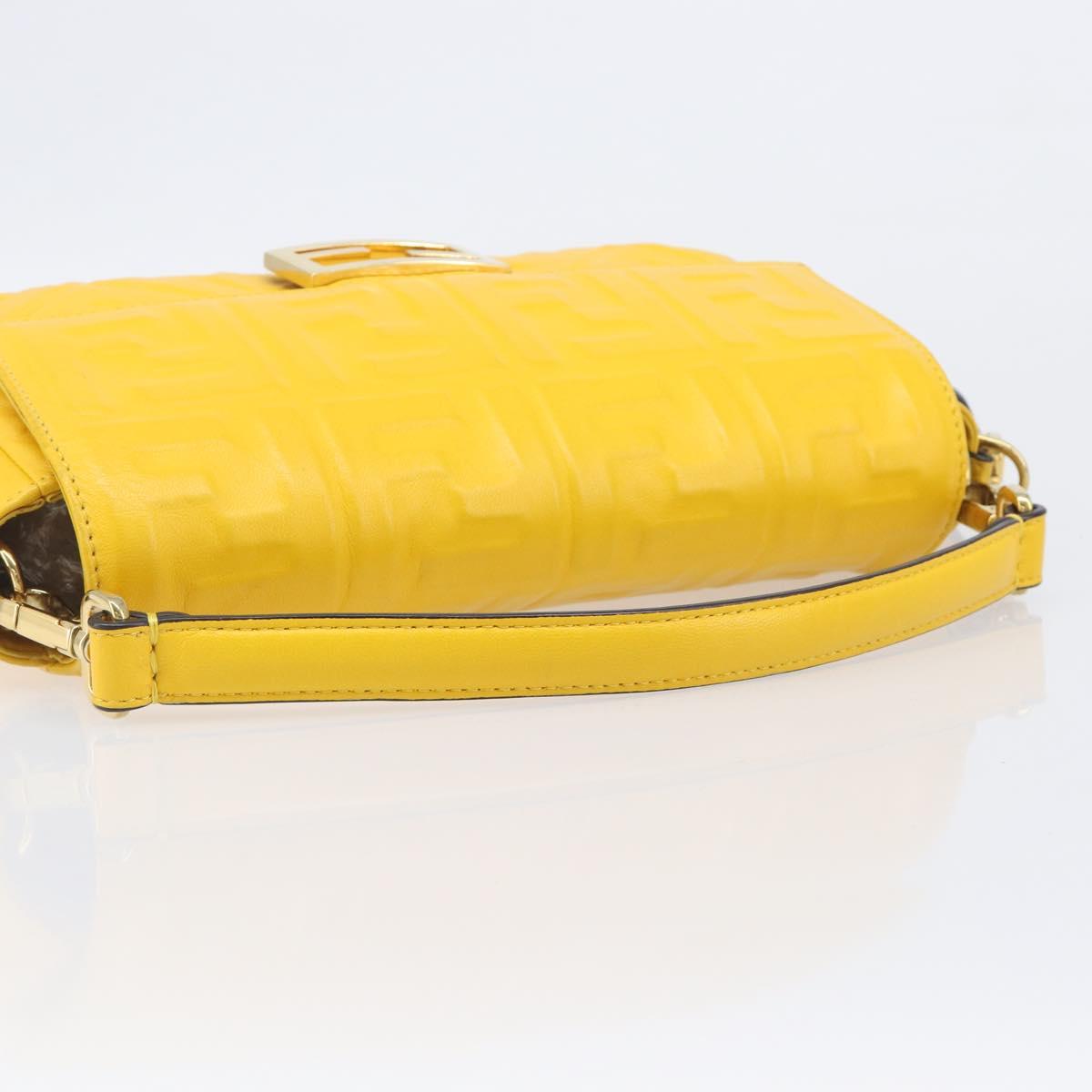 FENDI Zucca Canvas Mamma Baguette Bag Leather 2way Yellow 8BR600 Auth BA15839V