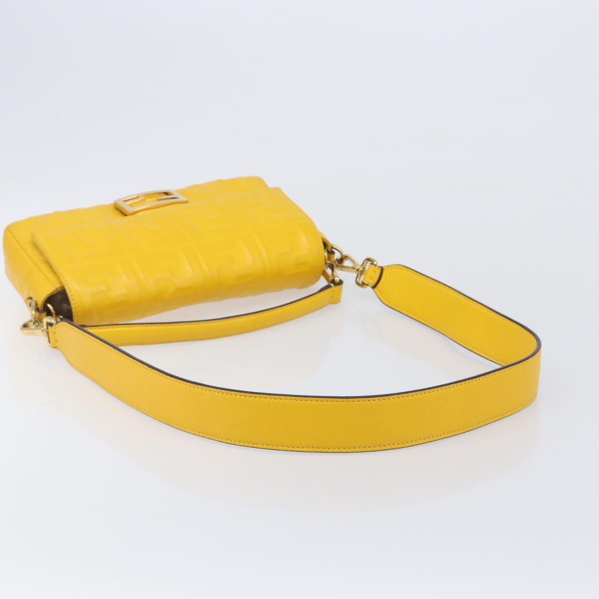 FENDI Zucca Canvas Mamma Baguette Bag Leather 2way Yellow 8BR600 Auth BA15839V
