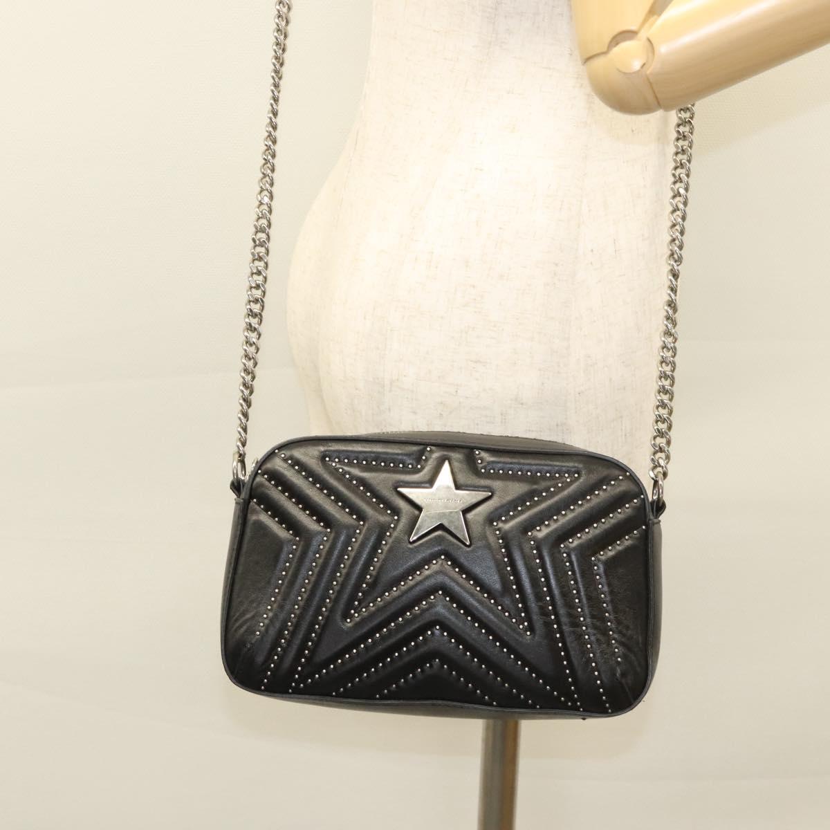 Stella MacCartney Star Chain Shoulder Bag Leather Black Silver Auth BA1584
