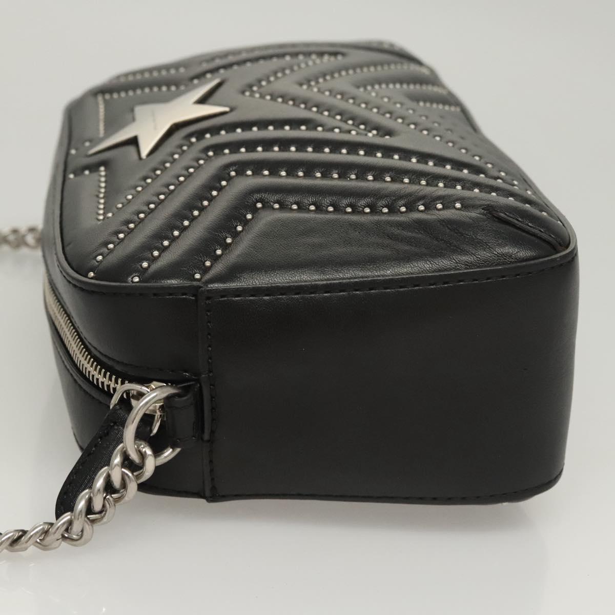 Stella MacCartney Star Chain Shoulder Bag Leather Black Silver Auth BA1584