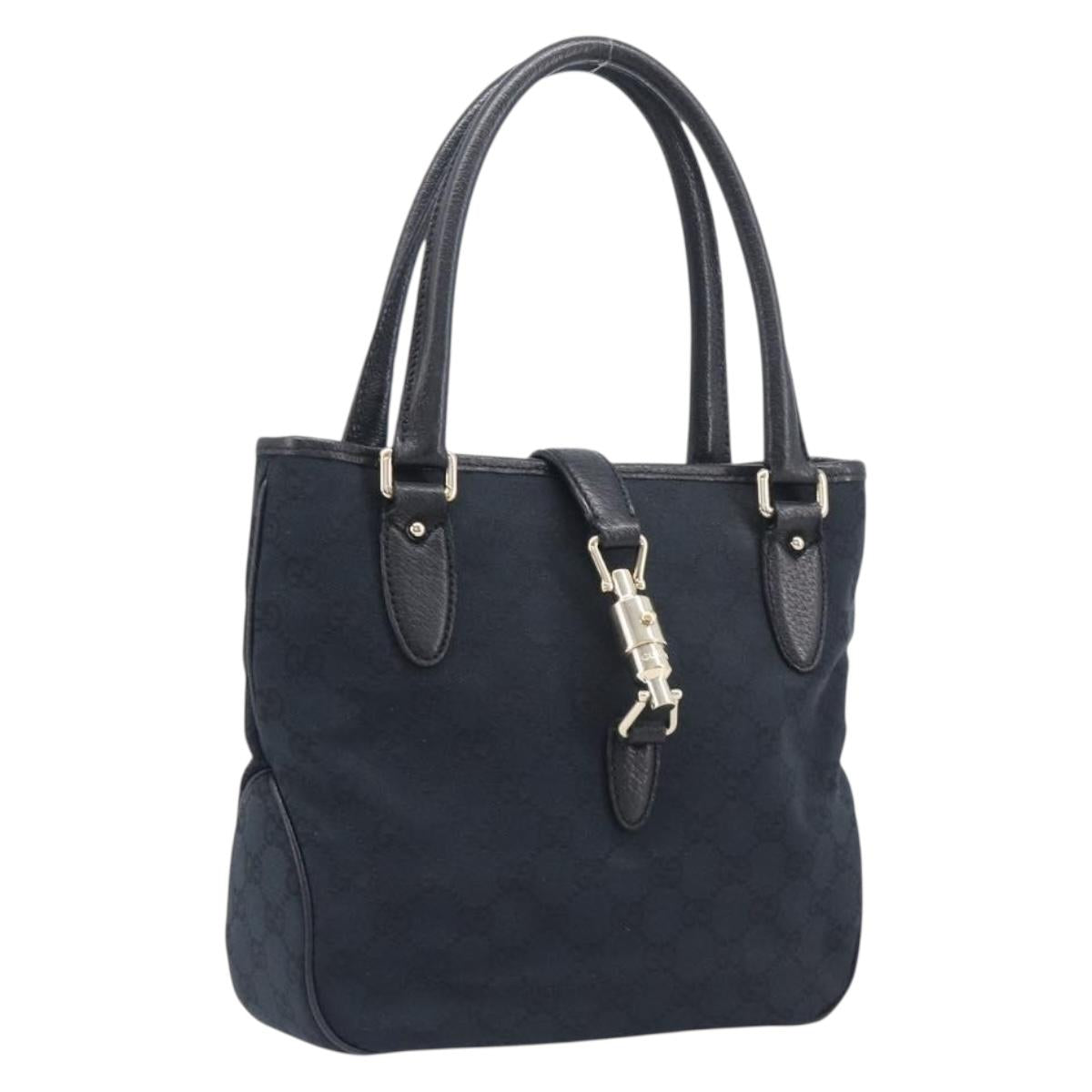 GUCCI GG Canvas Jackie Hand Bag Black Gold 145817 Auth BA15843V