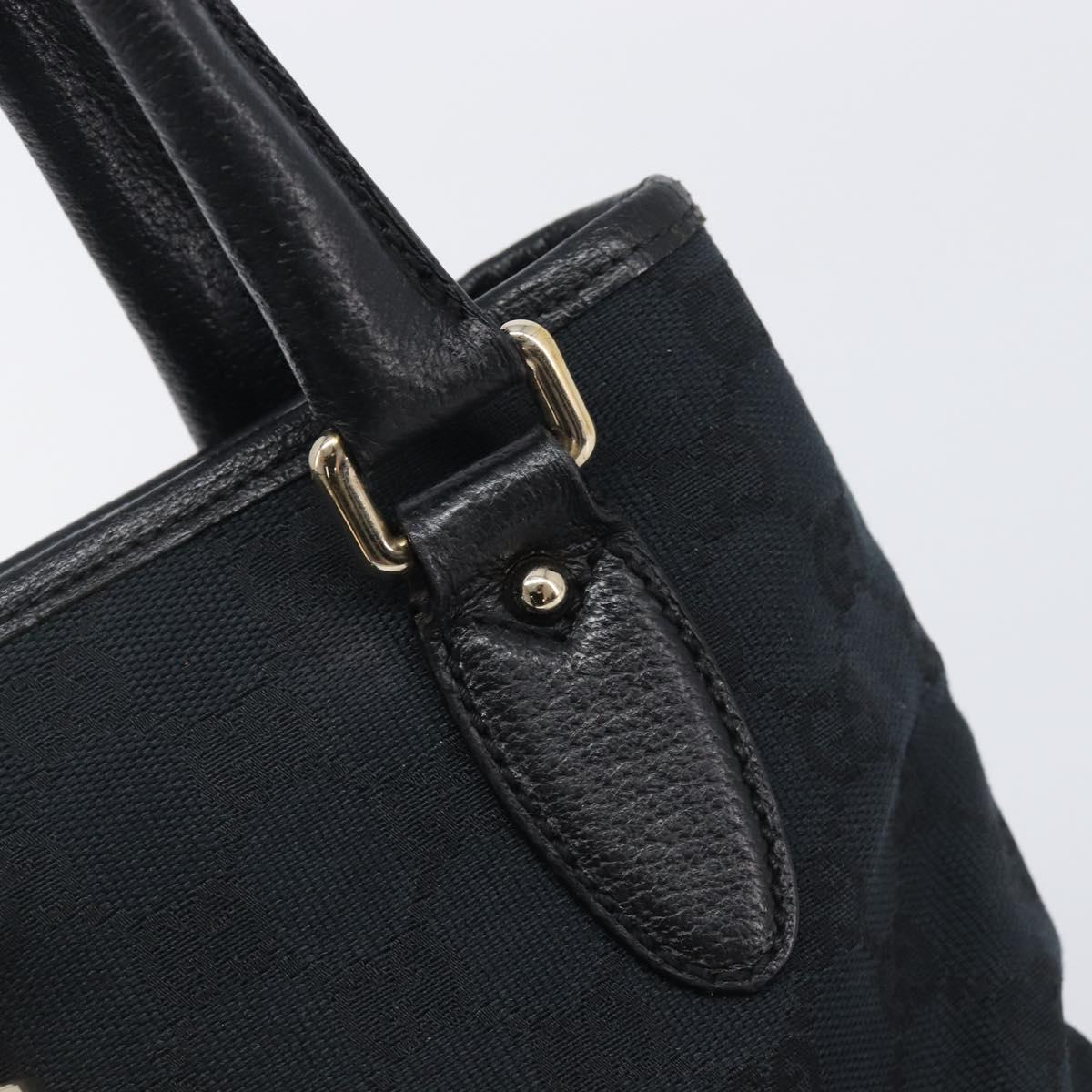 GUCCI GG Canvas Jackie Hand Bag Black Gold 145817 Auth BA15843V