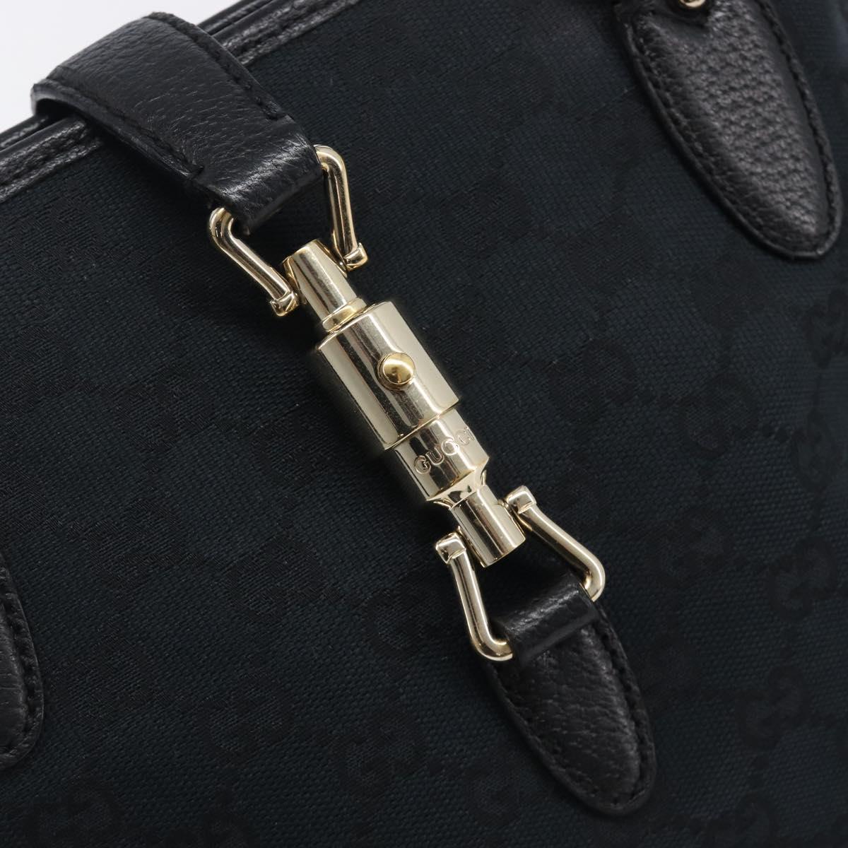 GUCCI GG Canvas Jackie Hand Bag Black Gold 145817 Auth BA15843V