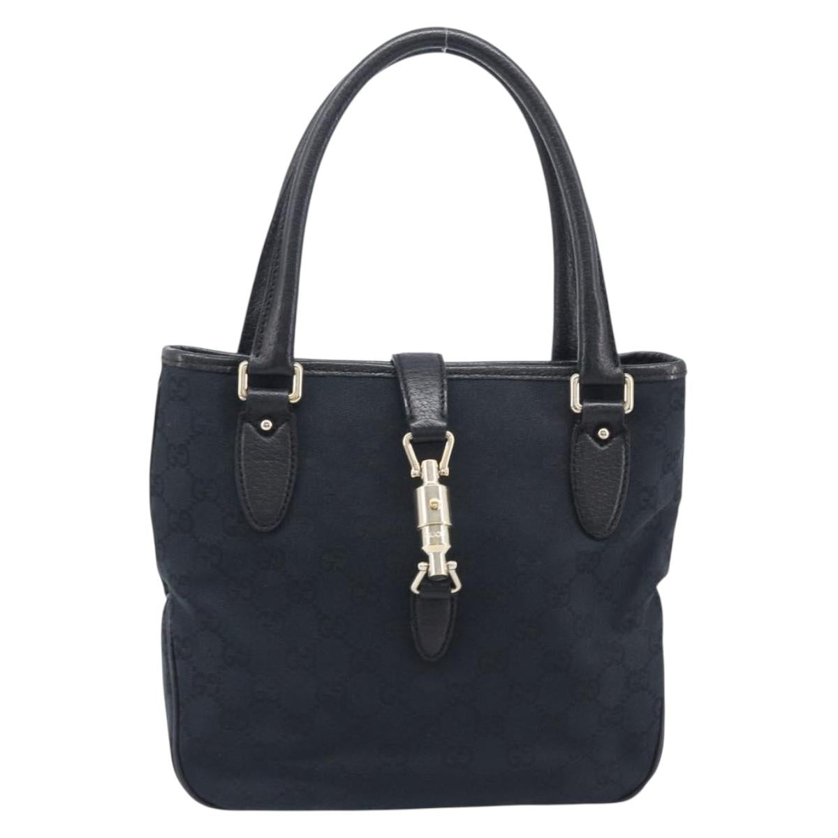 GUCCI GG Canvas Jackie Hand Bag Black Gold 145817 Auth BA15843V
