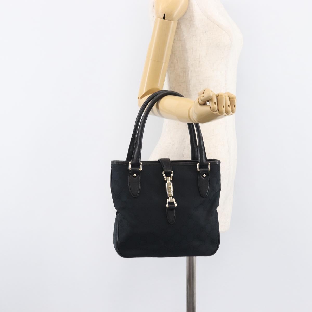 GUCCI GG Canvas Jackie Hand Bag Black Gold 145817 Auth BA15843V