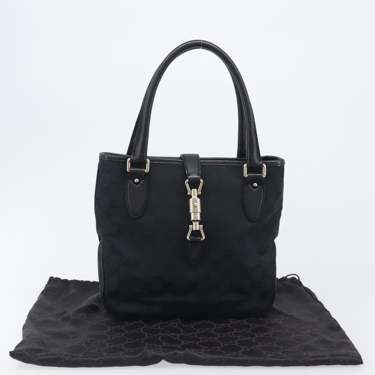 GUCCI GG Canvas Jackie Hand Bag Black Gold 145817 Auth BA15843V