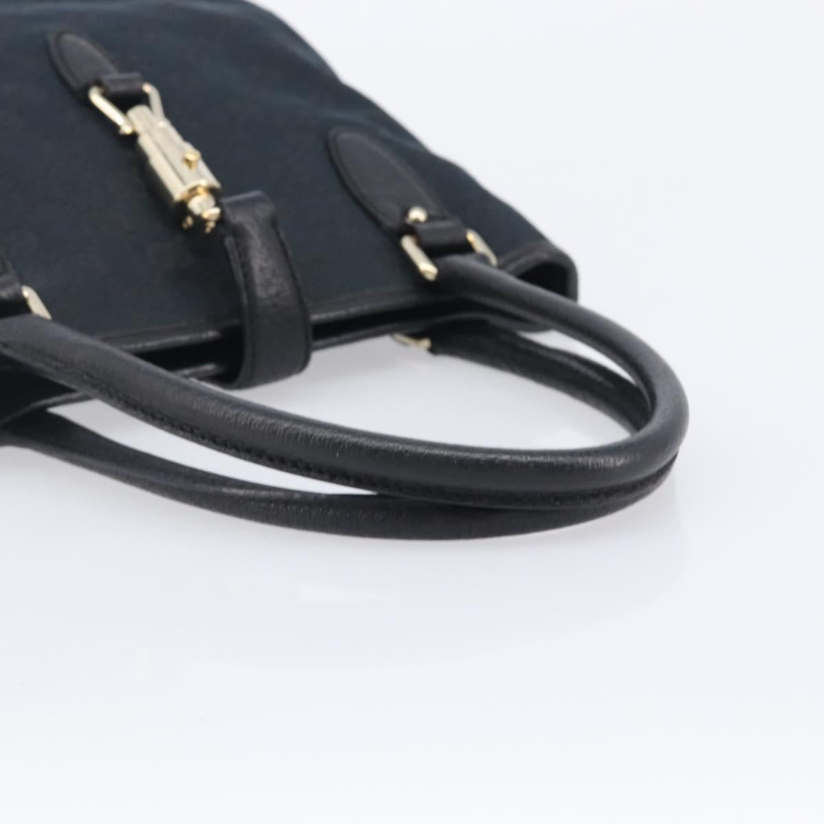 GUCCI GG Canvas Jackie Hand Bag Black Gold 145817 Auth BA15843V