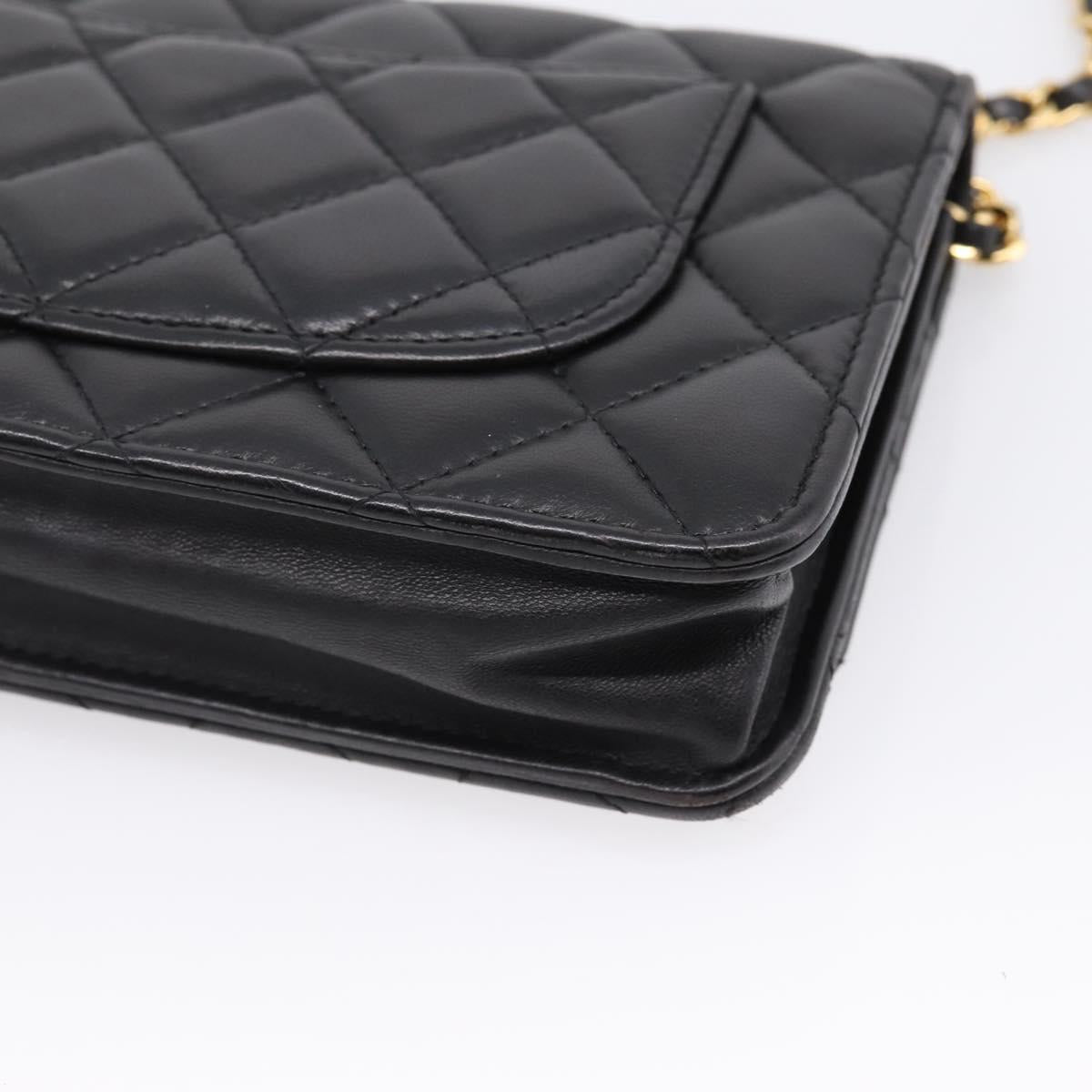 CHANEL Matelasse Chain Shoulder Wallet Lamb Skin Black Gold CC Auth BA15844SAM