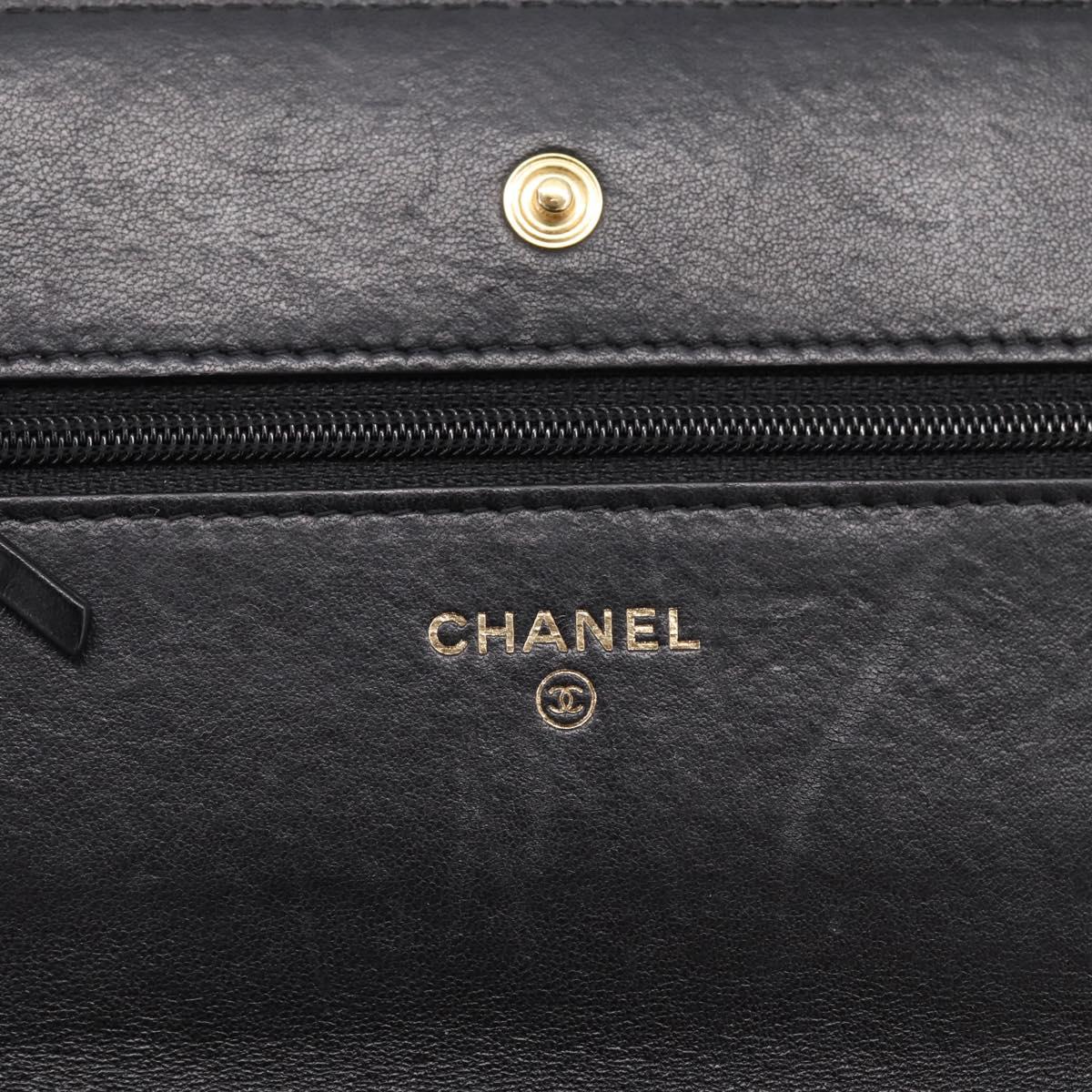 CHANEL Matelasse Chain Shoulder Wallet Lamb Skin Black Gold CC Auth BA15844SAM
