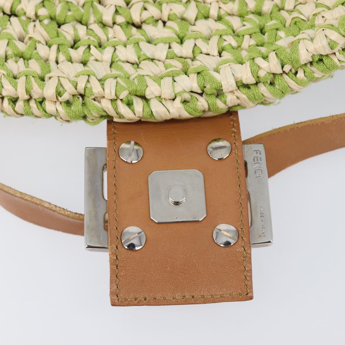FENDI Mamma Baguette Shoulder Bag straw Green Silver Auth BA15846SAV