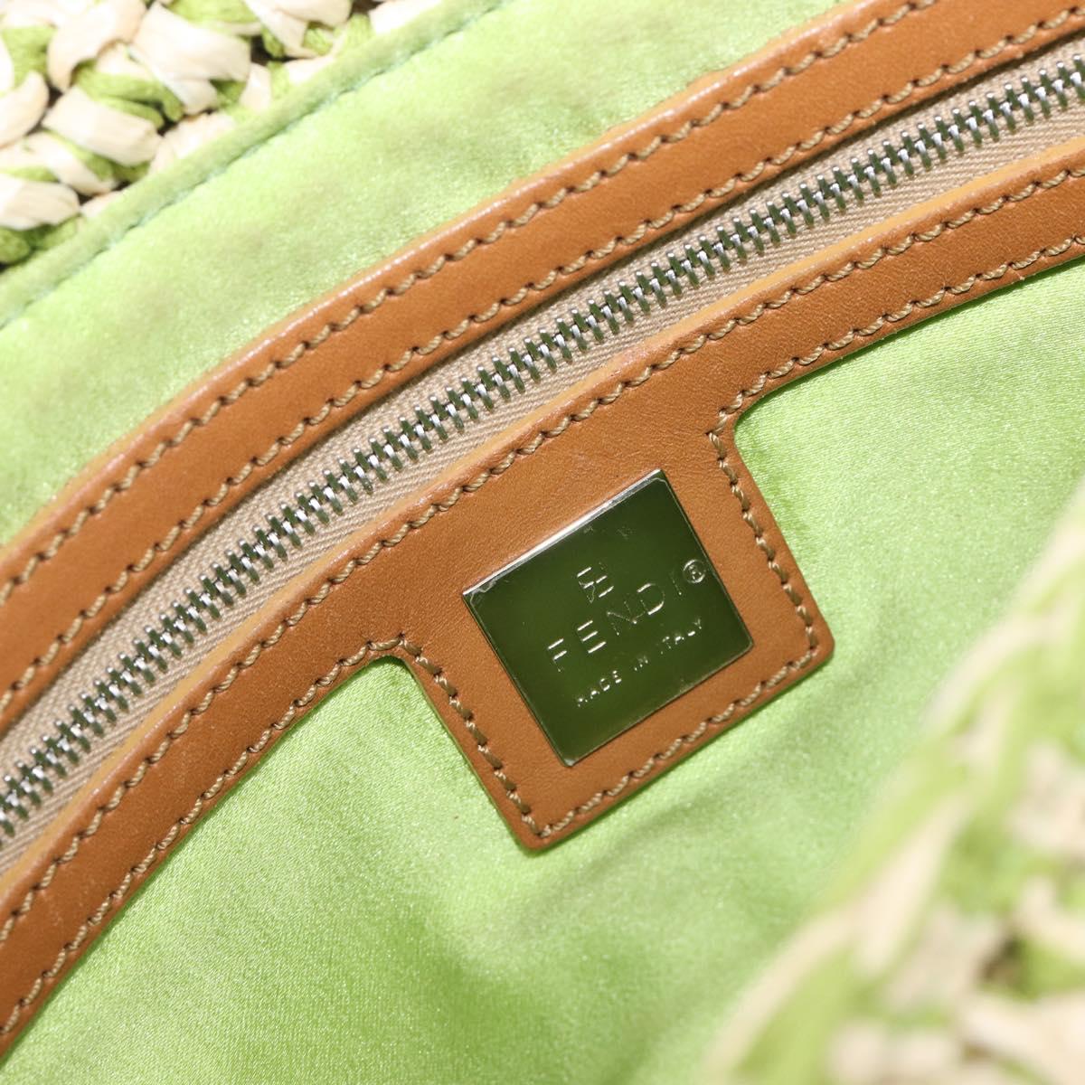 FENDI Mamma Baguette Shoulder Bag straw Green Silver Auth BA15846SAV