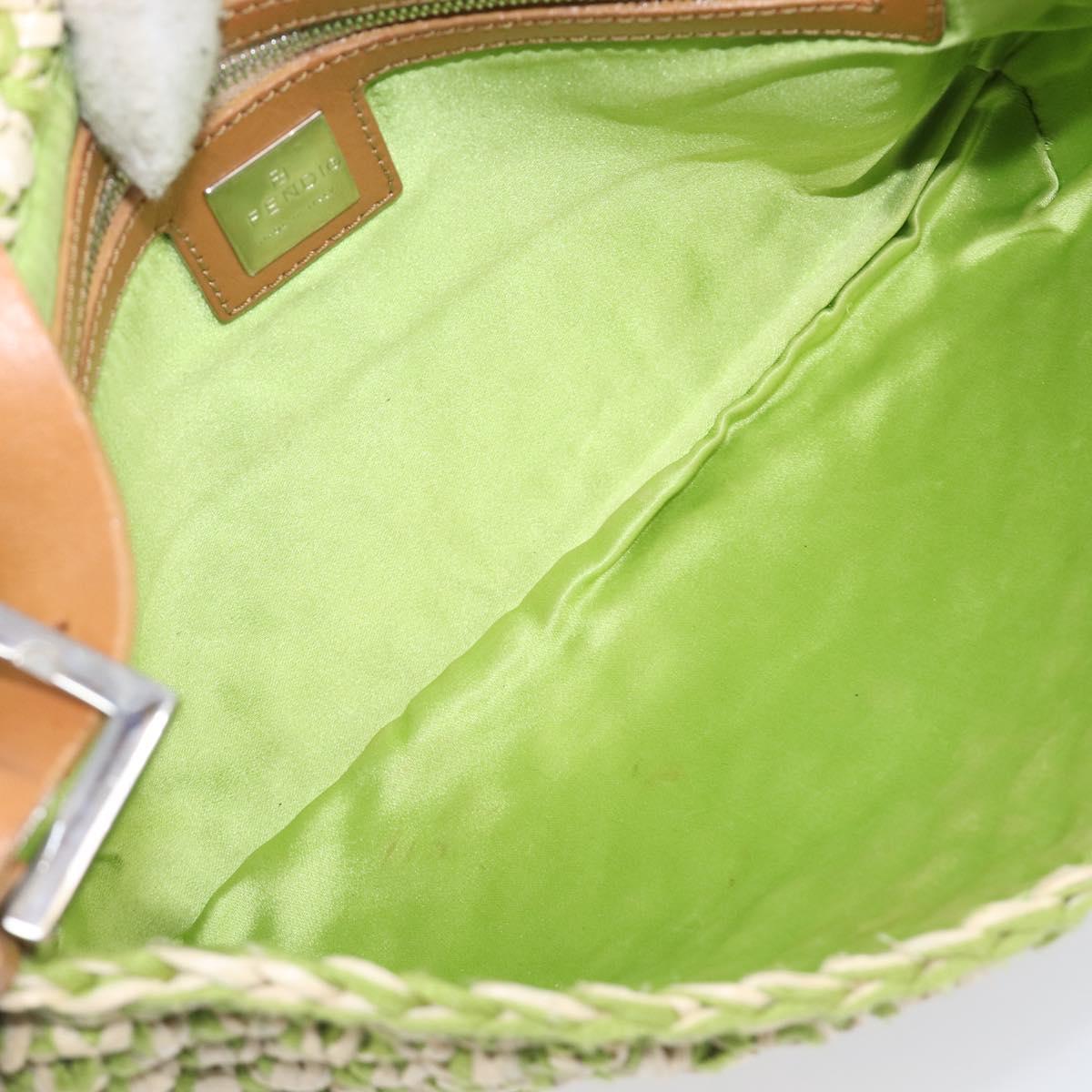 FENDI Mamma Baguette Shoulder Bag straw Green Silver Auth BA15846SAV