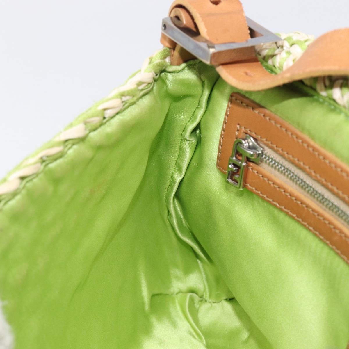 FENDI Mamma Baguette Shoulder Bag straw Green Silver Auth BA15846SAV