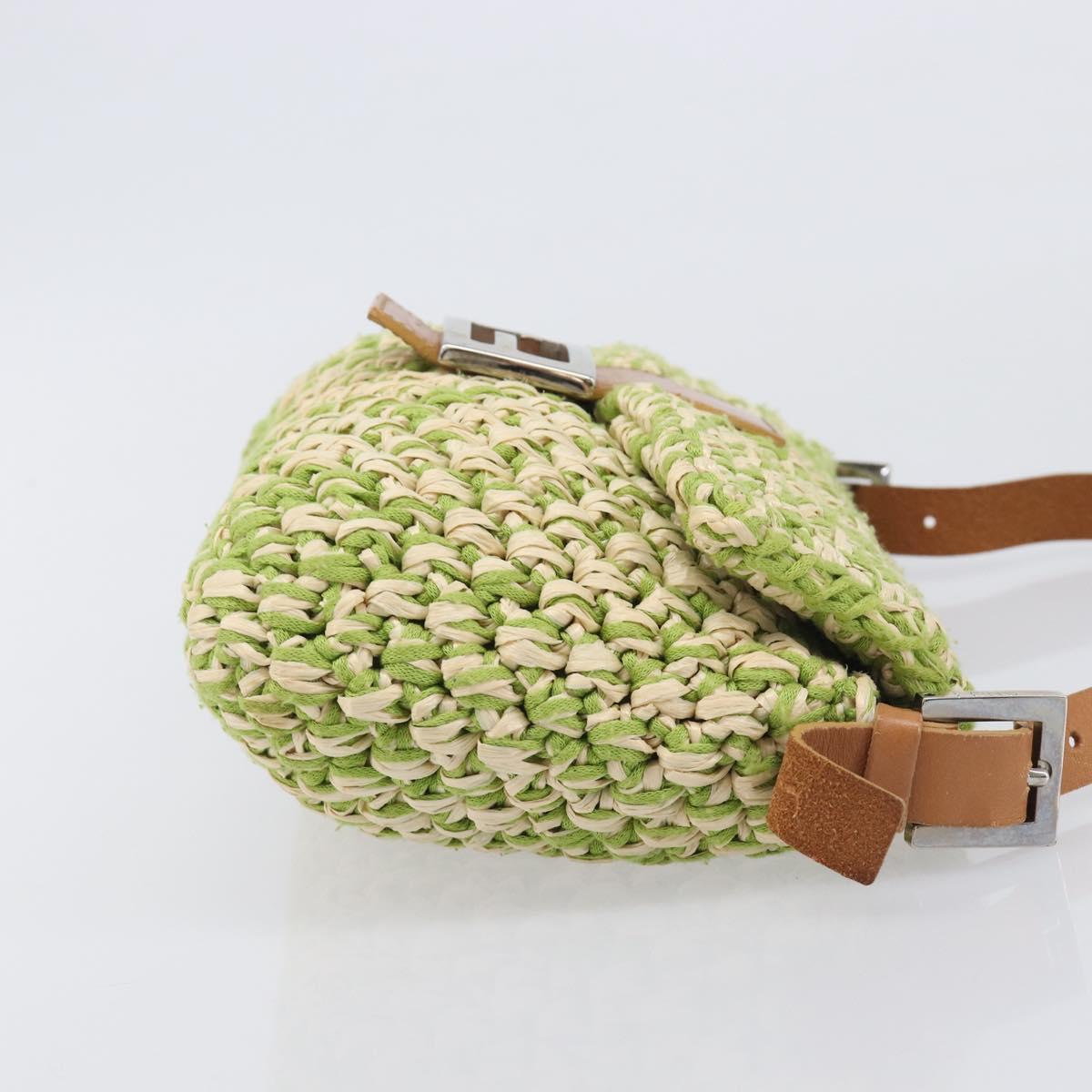 FENDI Mamma Baguette Shoulder Bag straw Green Silver Auth BA15846SAV