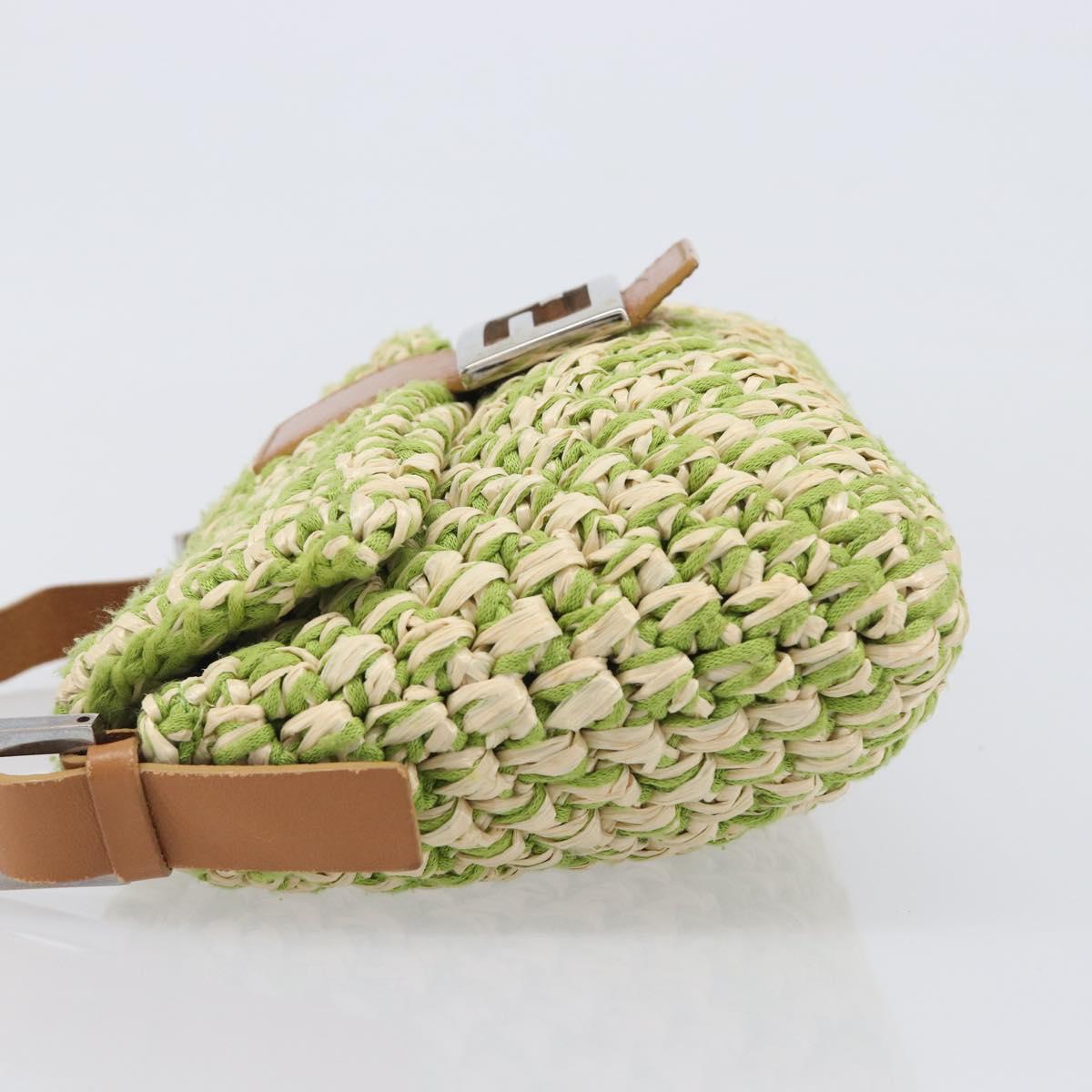 FENDI Mamma Baguette Shoulder Bag straw Green Silver Auth BA15846SAV