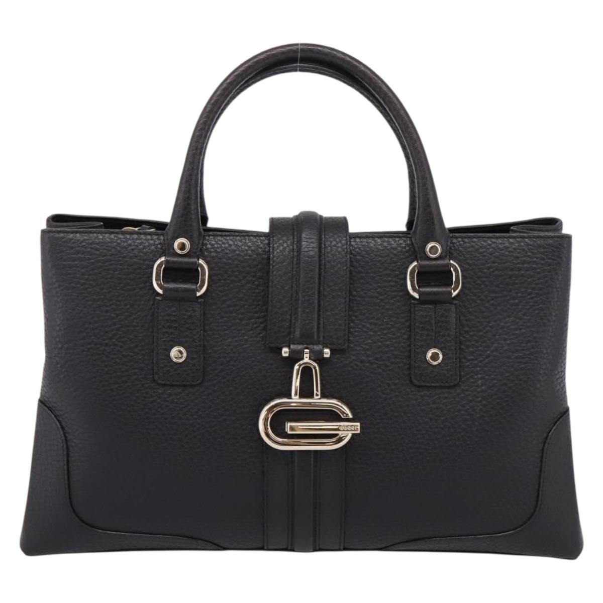 GUCCI Hand Bag Leather Black Gold 131325 Auth BA15848V