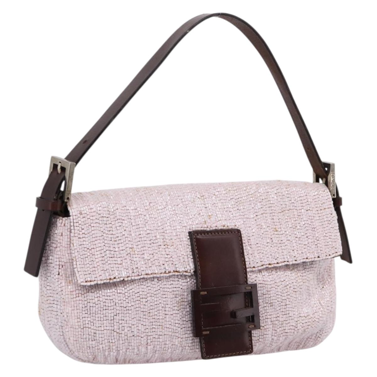 FENDI Mamma Baguette Shoulder Bag Beads Pink Silver Auth BA15851SAV