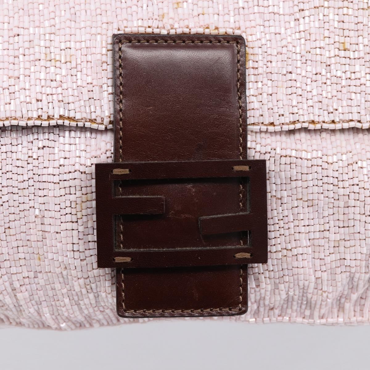 FENDI Mamma Baguette Shoulder Bag Beads Pink Silver Auth BA15851SAV