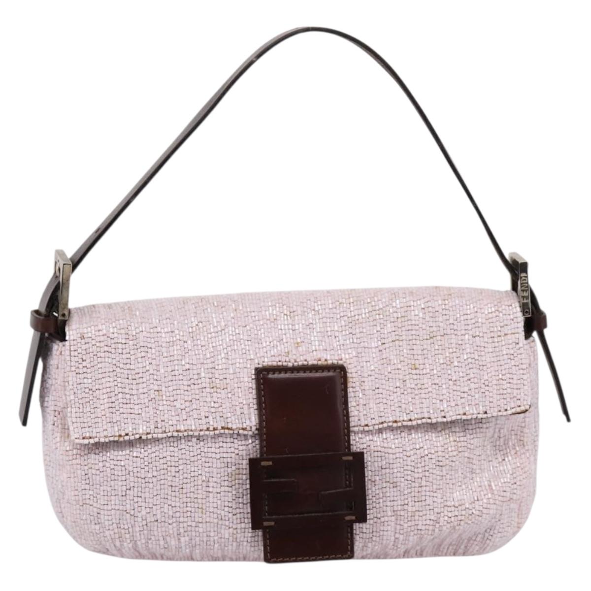 FENDI Mamma Baguette Shoulder Bag Beads Pink Silver Auth BA15851SAV
