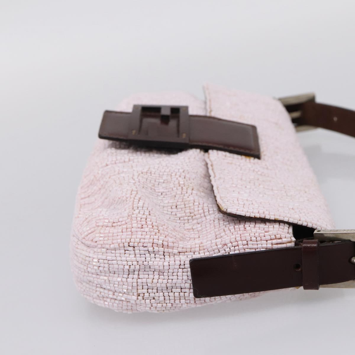 FENDI Mamma Baguette Shoulder Bag Beads Pink Silver Auth BA15851SAV