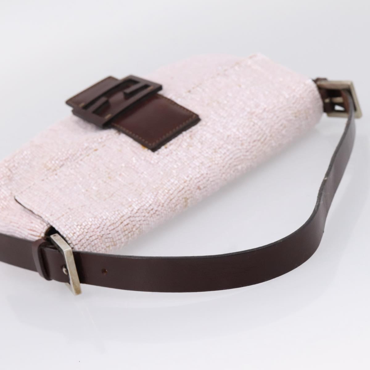 FENDI Mamma Baguette Shoulder Bag Beads Pink Silver Auth BA15851SAV
