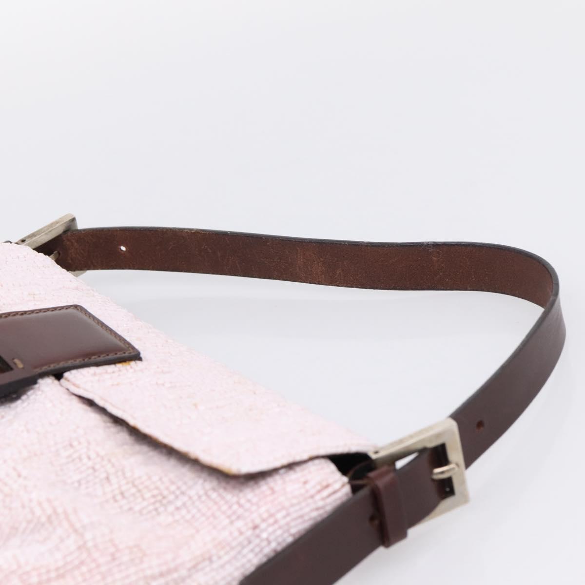 FENDI Mamma Baguette Shoulder Bag Beads Pink Silver Auth BA15851SAV