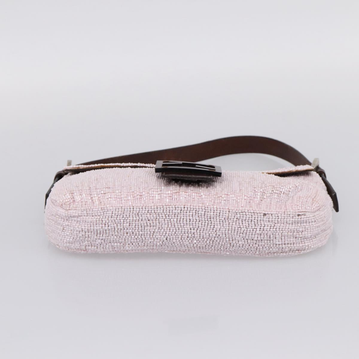 FENDI Mamma Baguette Shoulder Bag Beads Pink Silver Auth BA15851SAV