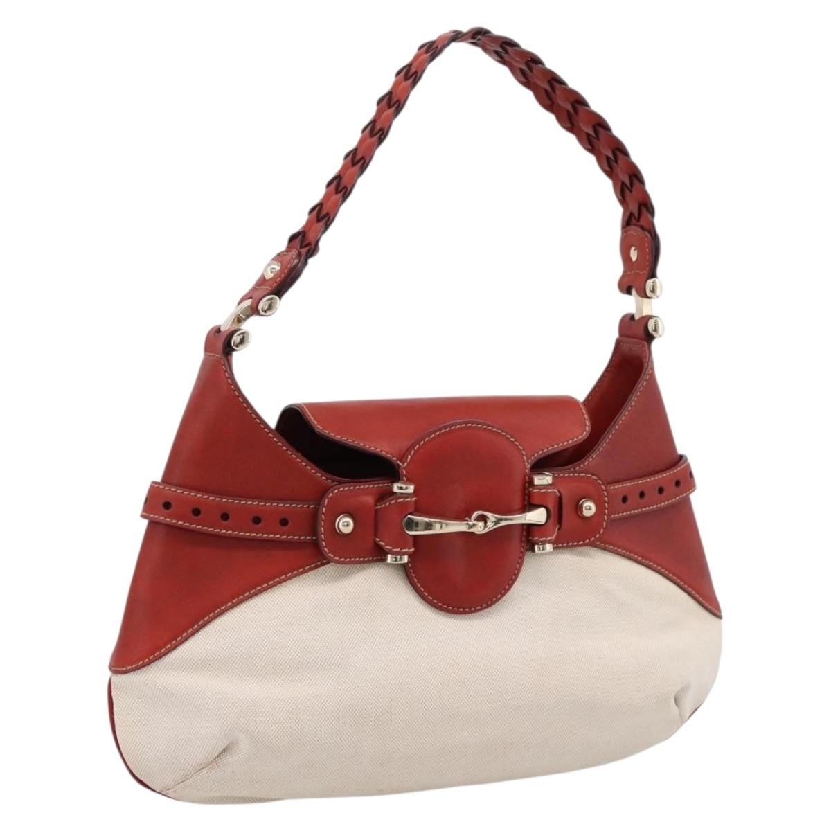 GUCCI Horsebit Shoulder Bag Canvas Ivory Gold 137592 Auth BA15852A