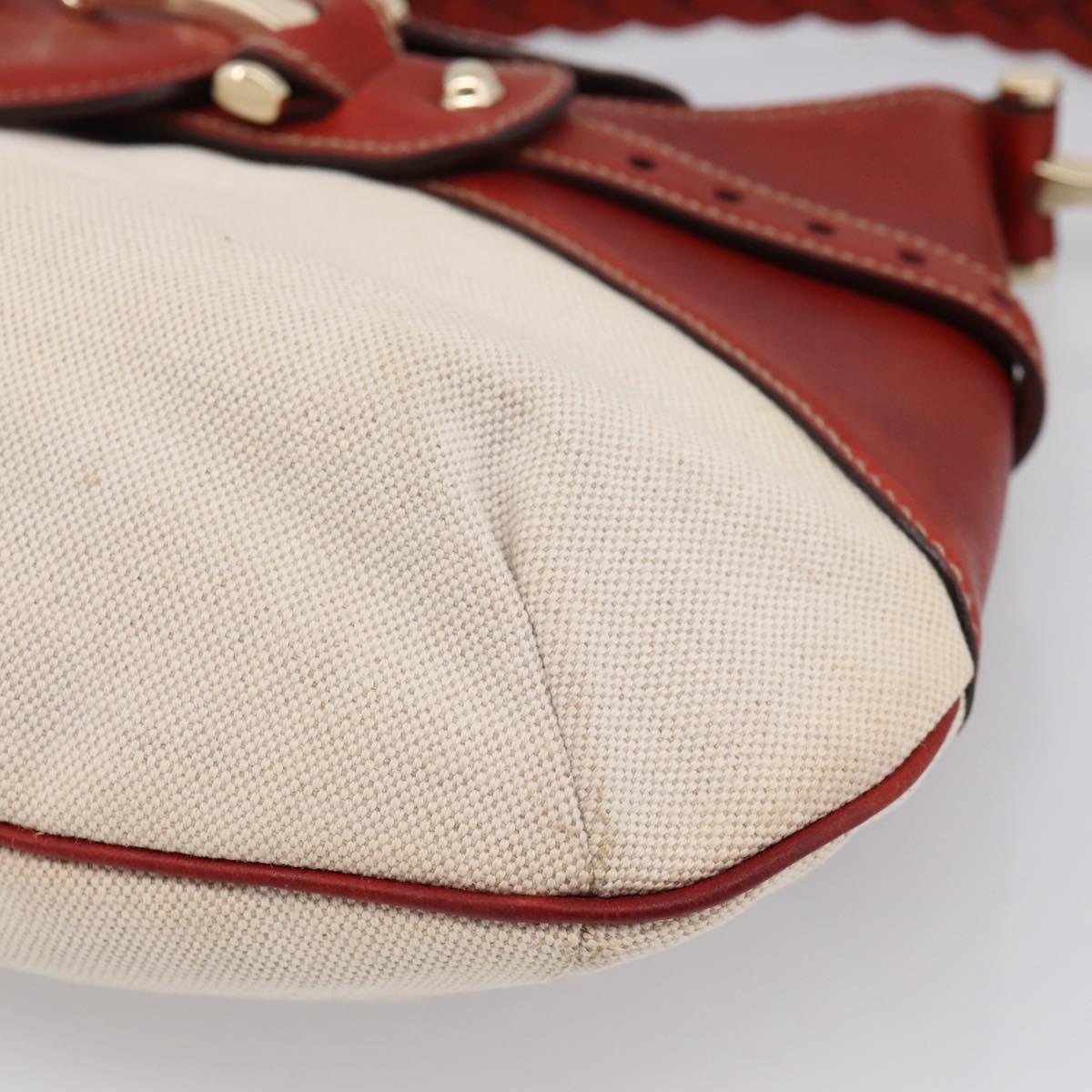 GUCCI Horsebit Shoulder Bag Canvas Ivory Gold 137592 Auth BA15852A