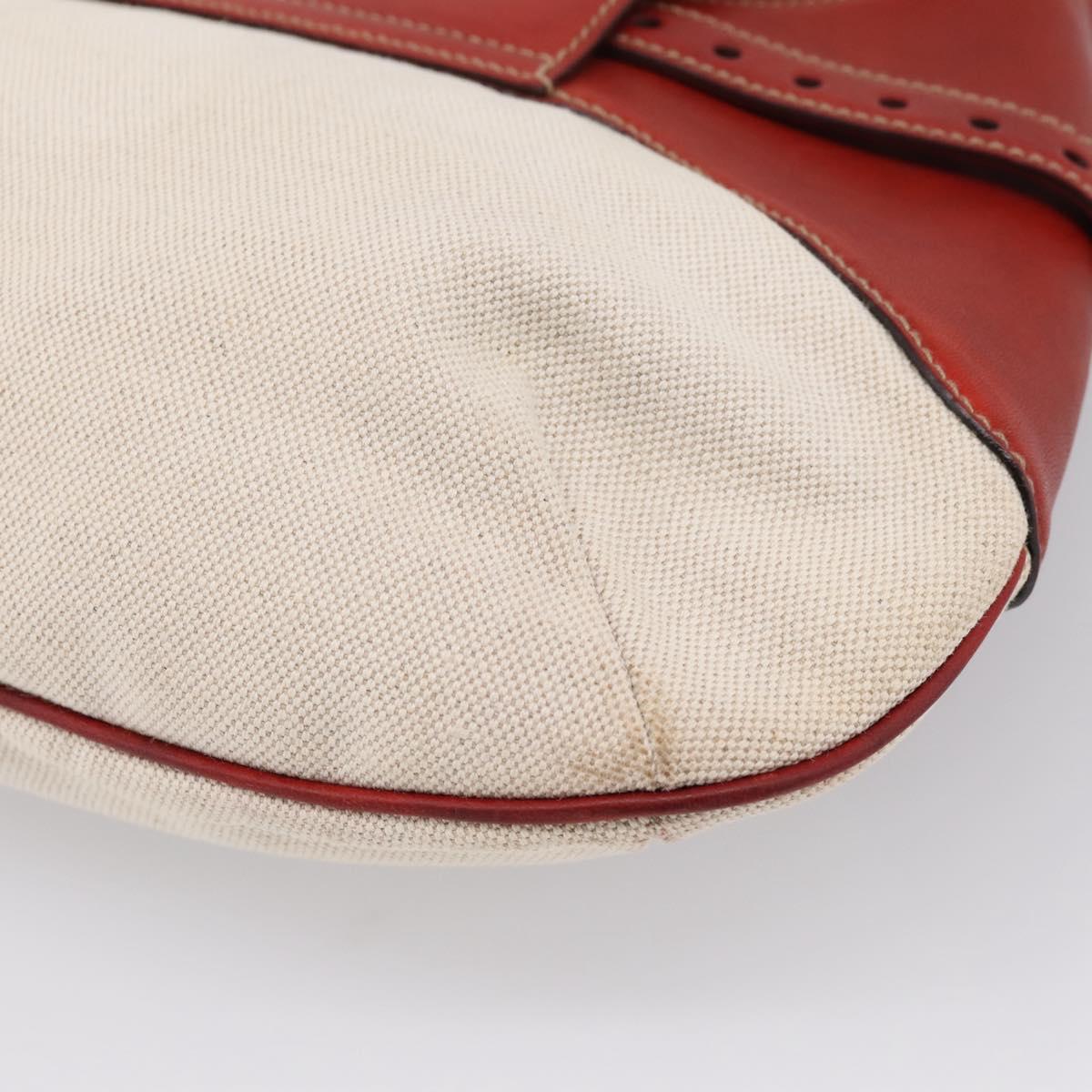 GUCCI Horsebit Shoulder Bag Canvas Ivory Gold 137592 Auth BA15852A