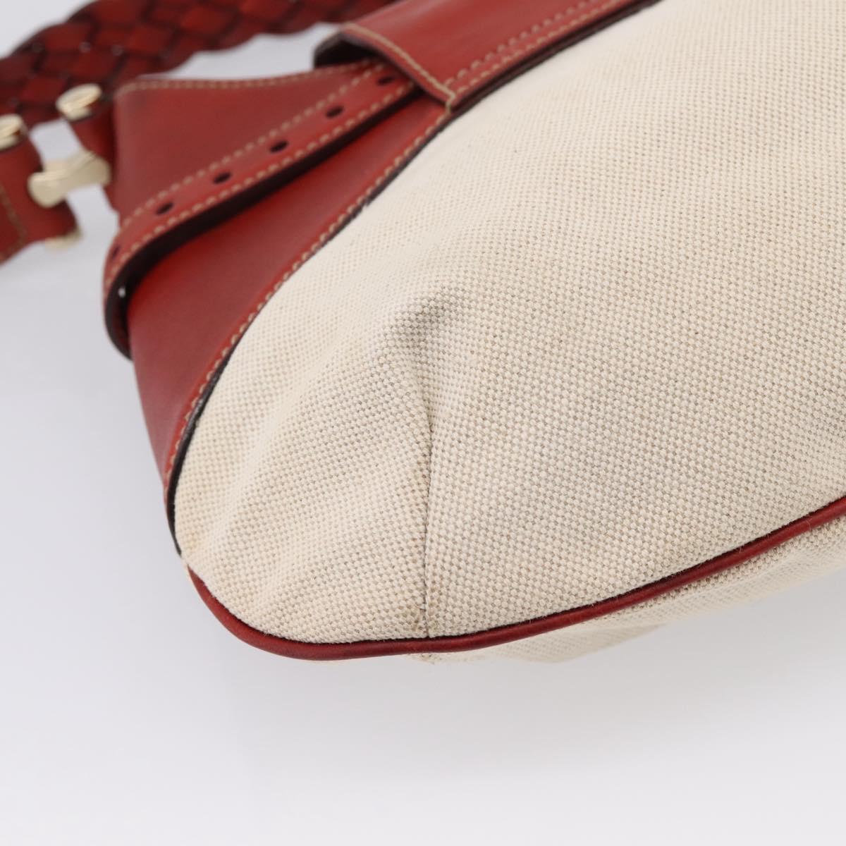 GUCCI Horsebit Shoulder Bag Canvas Ivory Gold 137592 Auth BA15852A
