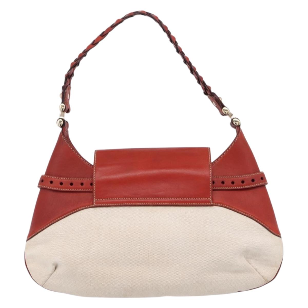 GUCCI Horsebit Shoulder Bag Canvas Ivory Gold 137592 Auth BA15852A