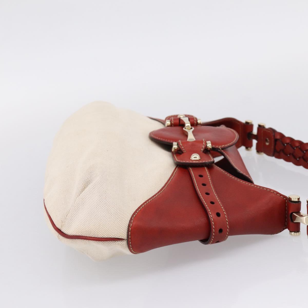 GUCCI Horsebit Shoulder Bag Canvas Ivory Gold 137592 Auth BA15852A