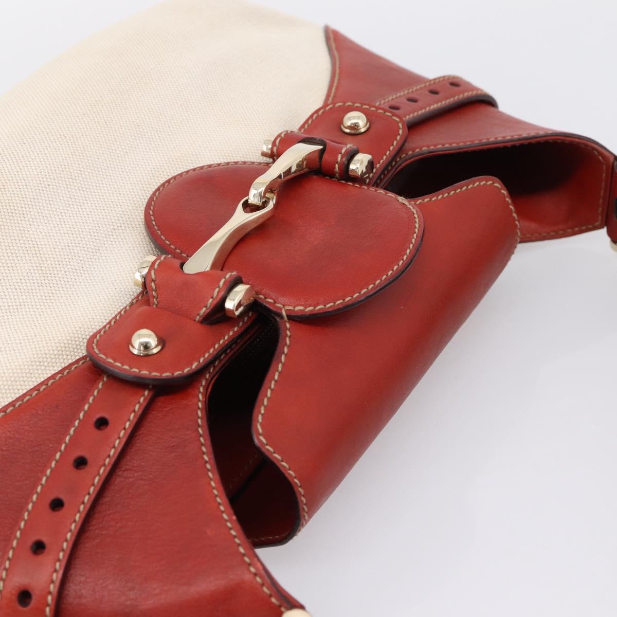 GUCCI Horsebit Shoulder Bag Canvas Ivory Gold 137592 Auth BA15852A