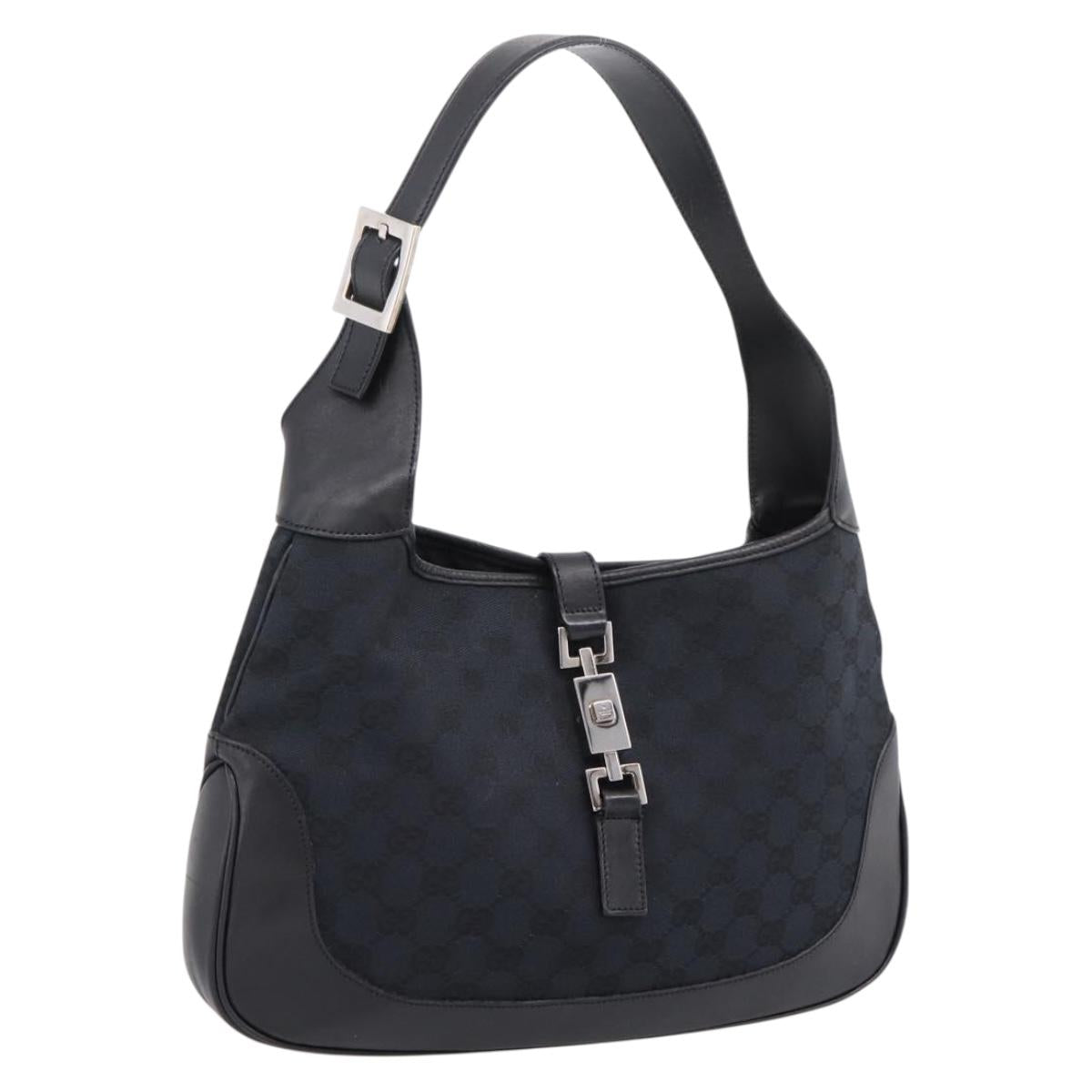 GUCCI GG Canvas Shoulder Bag Black Silver 001 3306 Auth BA15854V