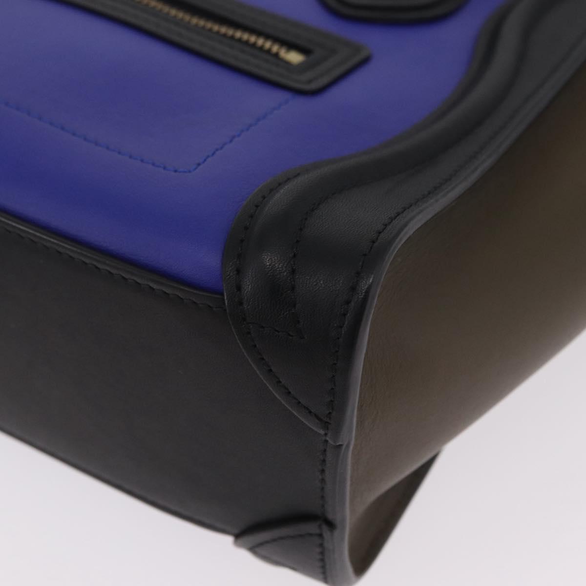 CELINE Luggage Nano Hand Bag Leather 2way Blue Gold Auth BA15855M