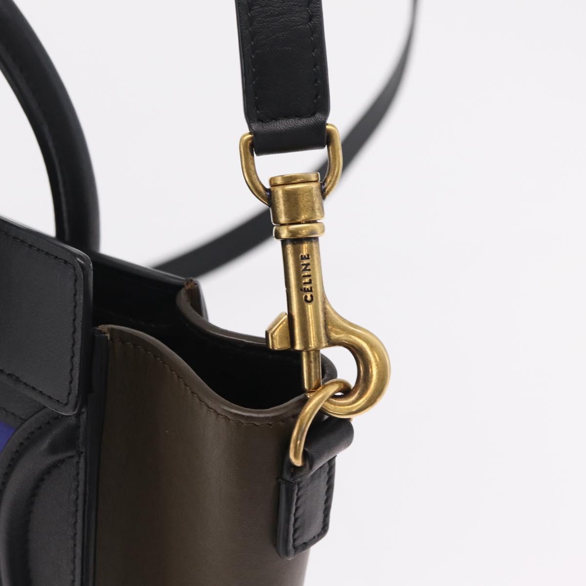 CELINE Luggage Nano Hand Bag Leather 2way Blue Gold Auth BA15855M