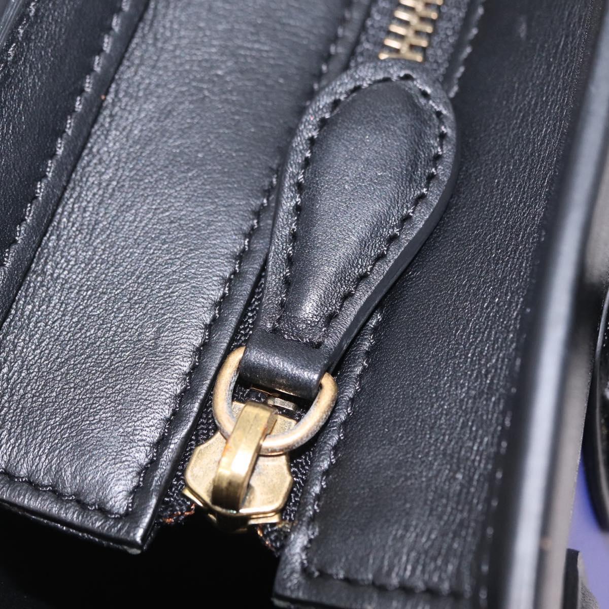 CELINE Luggage Nano Hand Bag Leather 2way Blue Gold Auth BA15855M