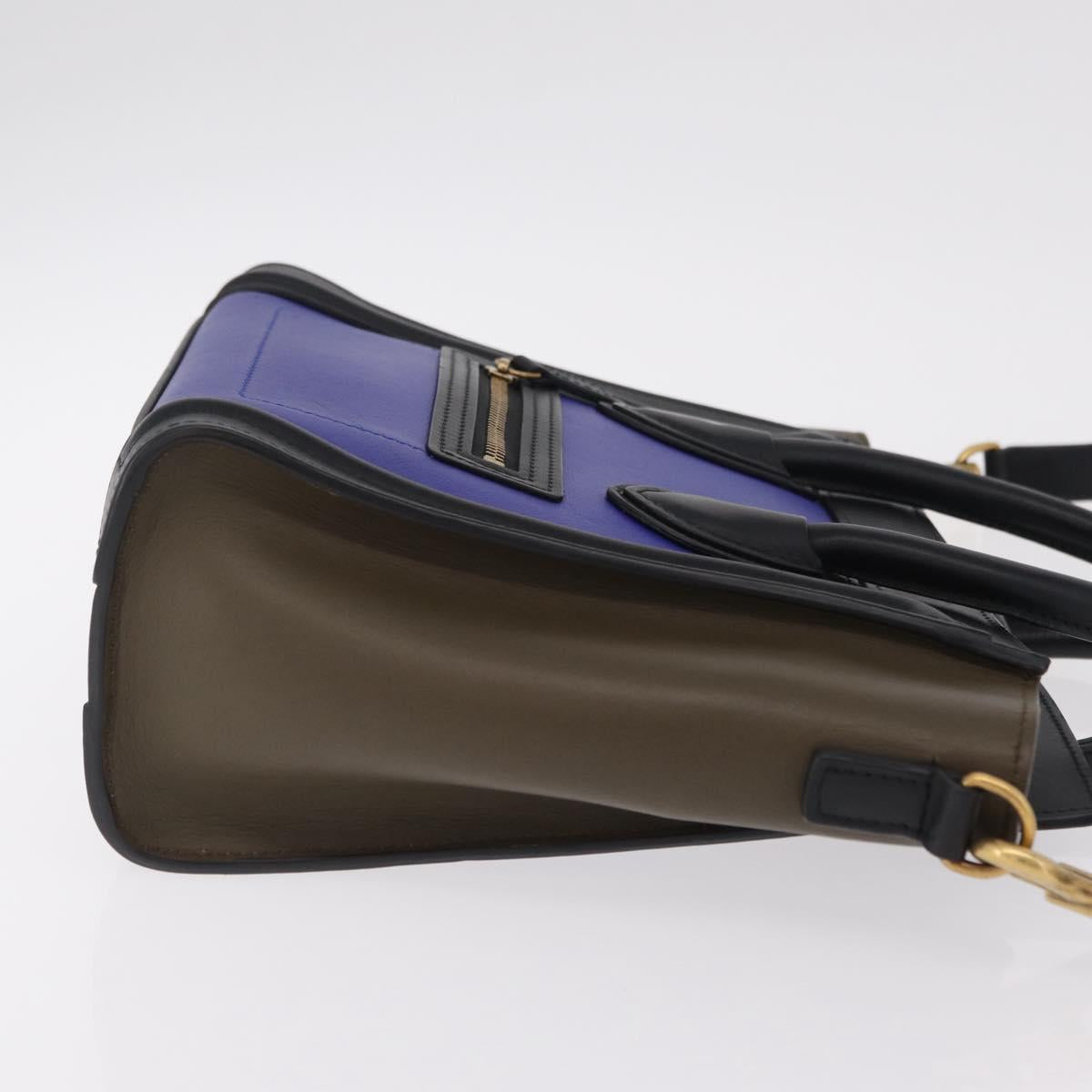 CELINE Luggage Nano Hand Bag Leather 2way Blue Gold Auth BA15855M