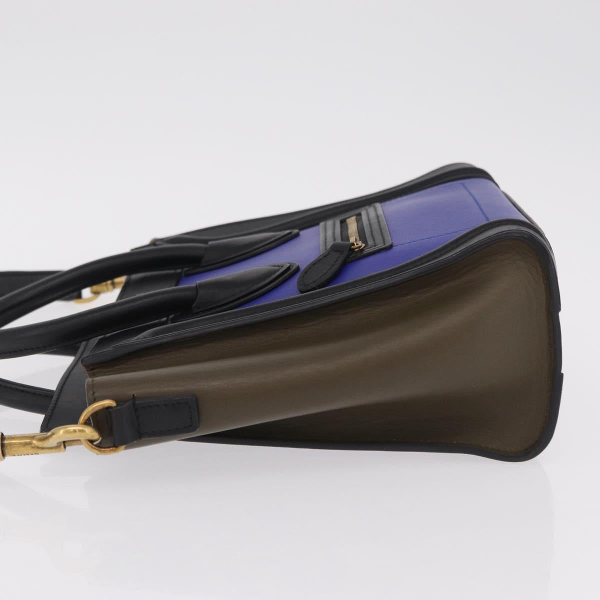 CELINE Luggage Nano Hand Bag Leather 2way Blue Gold Auth BA15855M