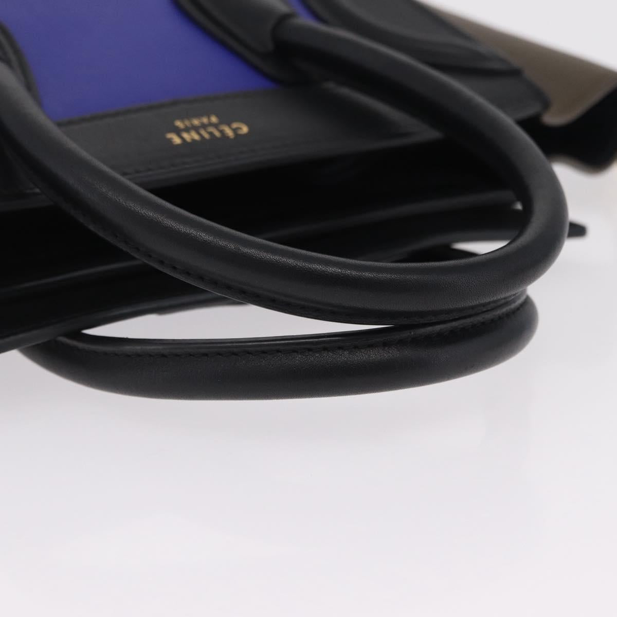 CELINE Luggage Nano Hand Bag Leather 2way Blue Gold Auth BA15855M
