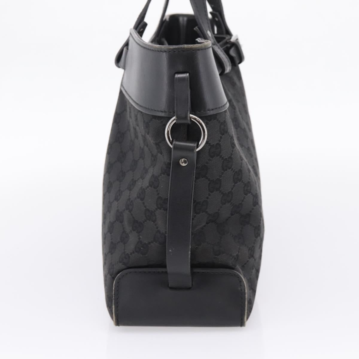 GUCCI GG Canvas Hand Bag Leather Black Silver 106251 Auth BA15859